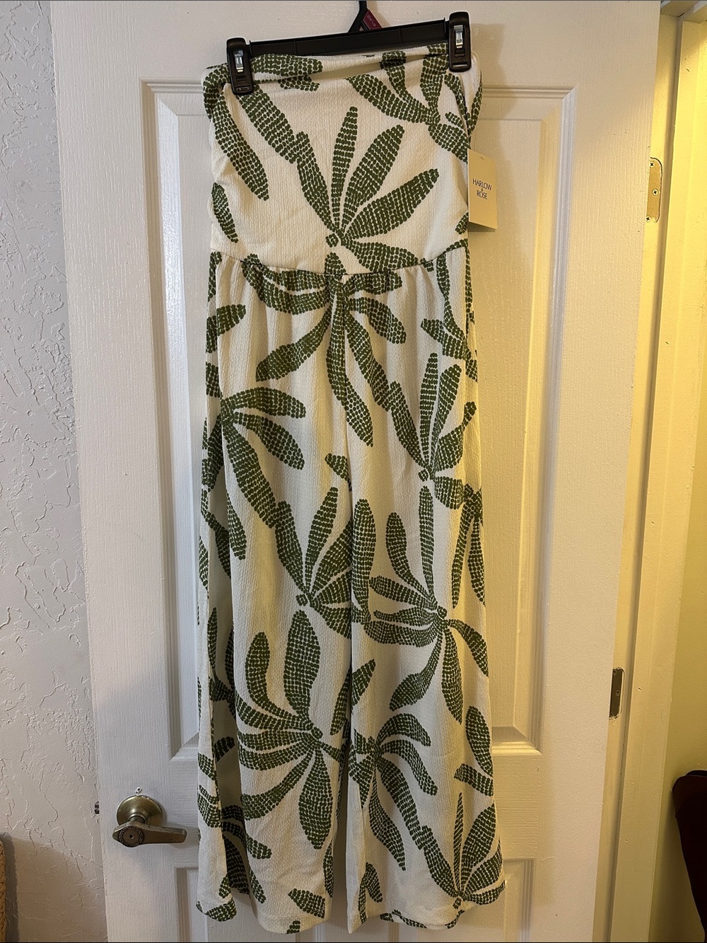 Women's Strapless Green Leaf Print Jumpsuit